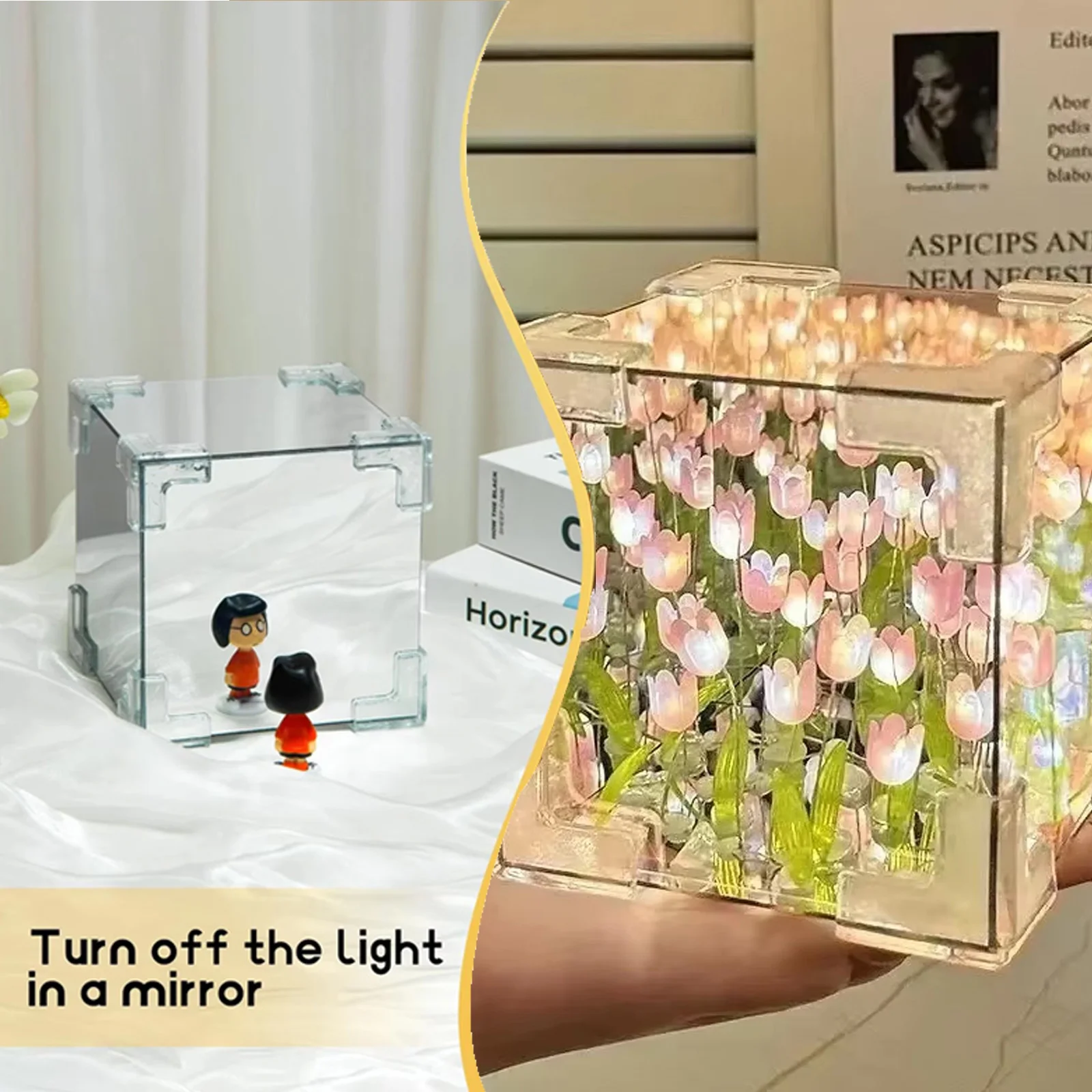 Diy Tulip Flower Sea Material Package 20/30flower Handmade Creative Operated Birthday Blue Light Night Lamps Gift Led Mirror Fo