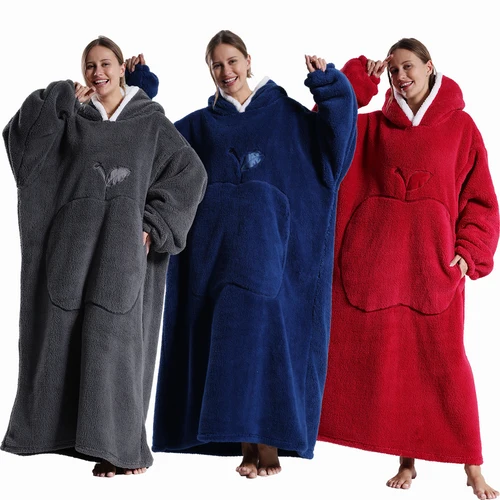 Imagen 1 del producto Ropa muy cálidas de invierno, sudaderas con capucha Extra largas para mujer y adulto, manta usable Unsix, Sudadera con capucha, ropa de casa de gran tamaño