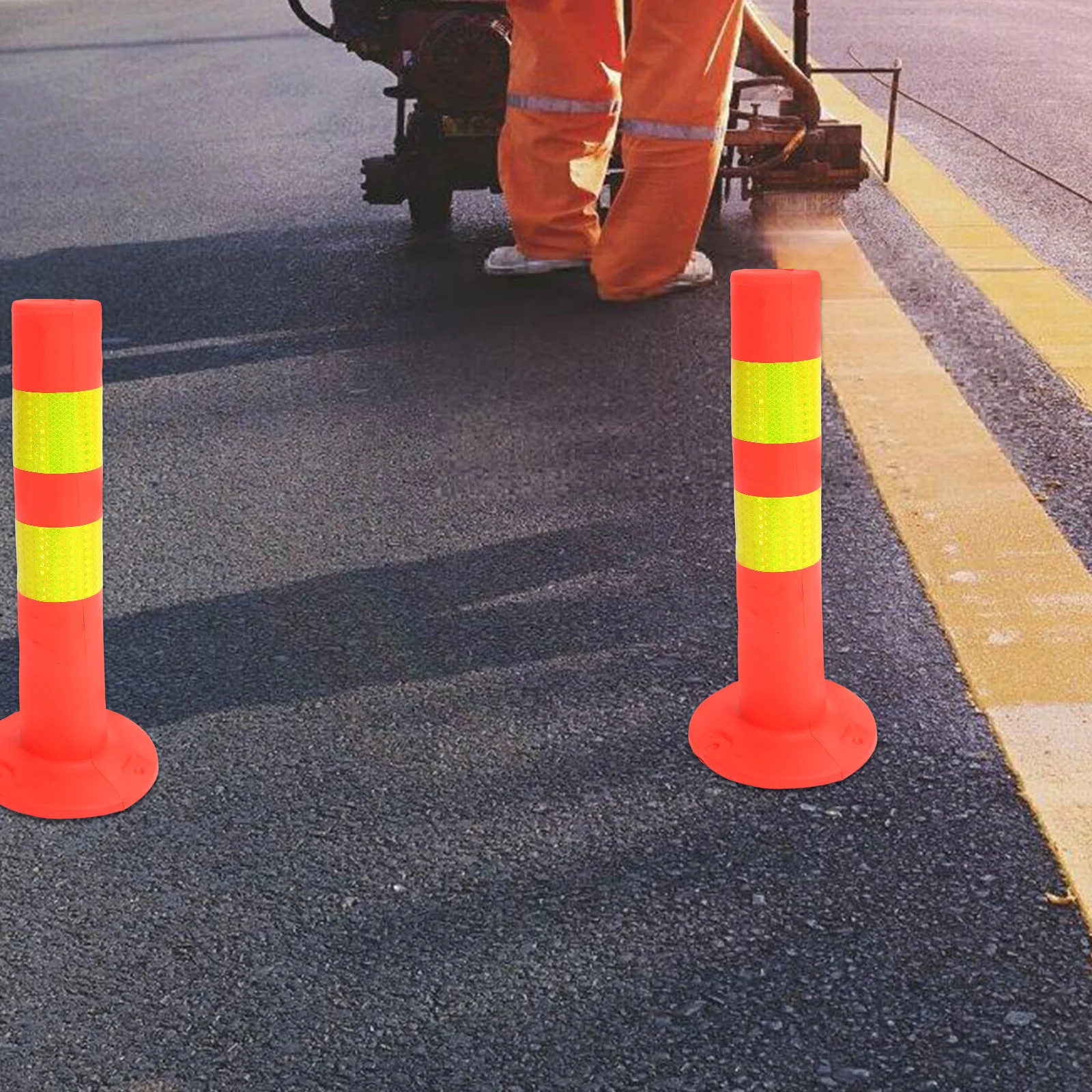 عمود تحذير 45 سم حاجز حركة مرور PU عالي القوة لوقوف المرآب وقوف الممر ومخروط البناء