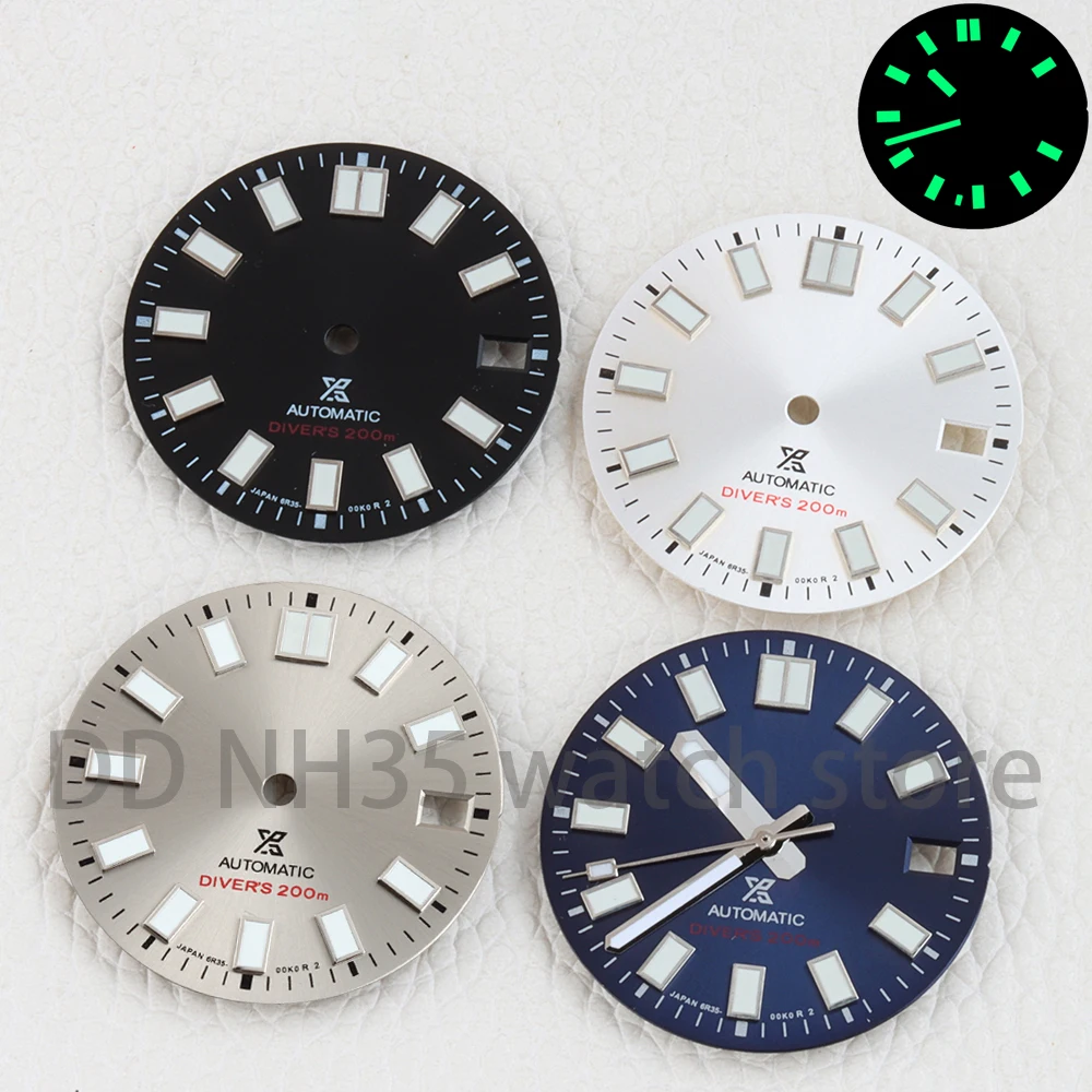 NH35 Dial 28.5mm Sunray Driver's 62MAS Prospex Green Luminous Dial NO Logo SKX MOD Parts For NH35 NH36 Movement Watch Dial Faces