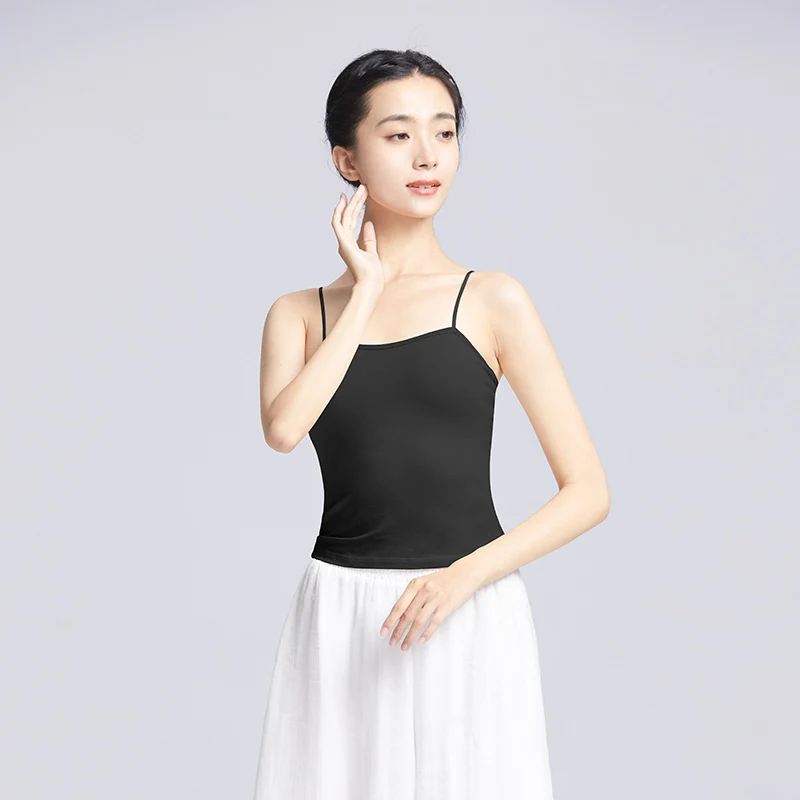 Women Ballet Top Adult Practice Clothes with Adjustable Shoulder-Straps Folk Dance Sport Yoga T-Shirt Classical Dance Tops