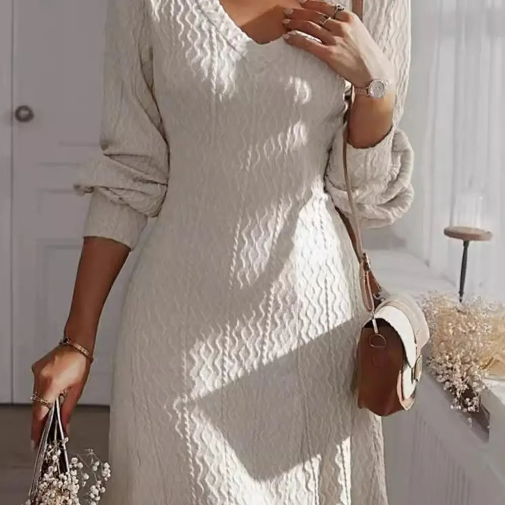 فستان كاجوال متوسط الطول على شكل حرف a بأكمام مستقيمة وفتحة رقبة مستديرة طقم تنورة نسائية على الموضة #6