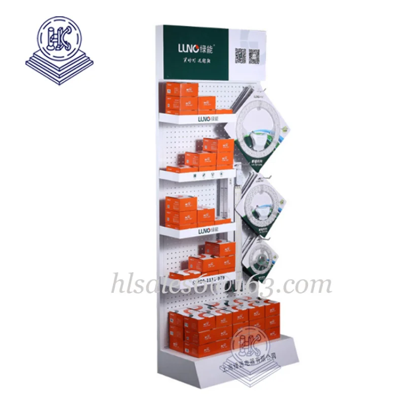 Custom.Floor الدائمة المعادن العارض التجاري LED ضوء لمبة مصباح عرض موقف الرف