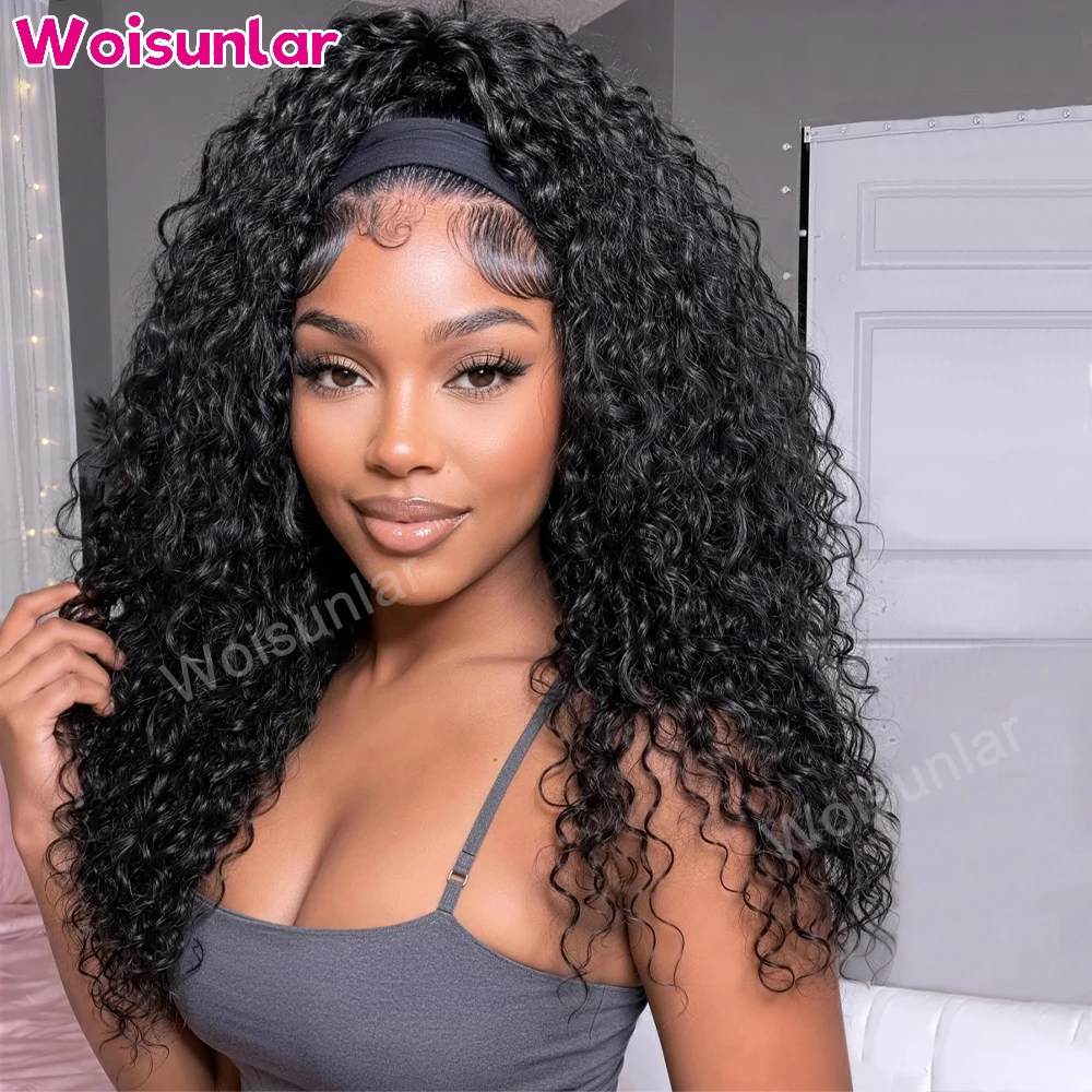 36 inches Black Headband Front Human Hair Wigs Water wave Pre Styled 13x6 Transparent Lace Women‘s wig 100% human hair on sales