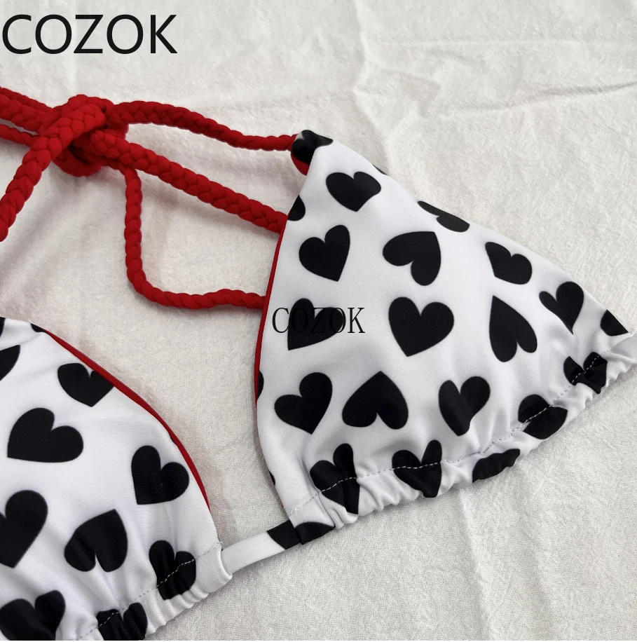 COZOK Swimwear Women Cute Heart Print Brazilian Bikini Set Sexy Thong Swimsuit Two Pieces Bathing Suit Women 2023 Beach Wear