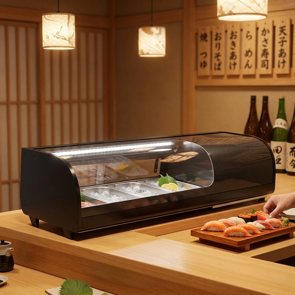 Commercial 42L Sushi Food Display Fridge Supermarket Sushi Case Cooler Salad Bar Counter Display