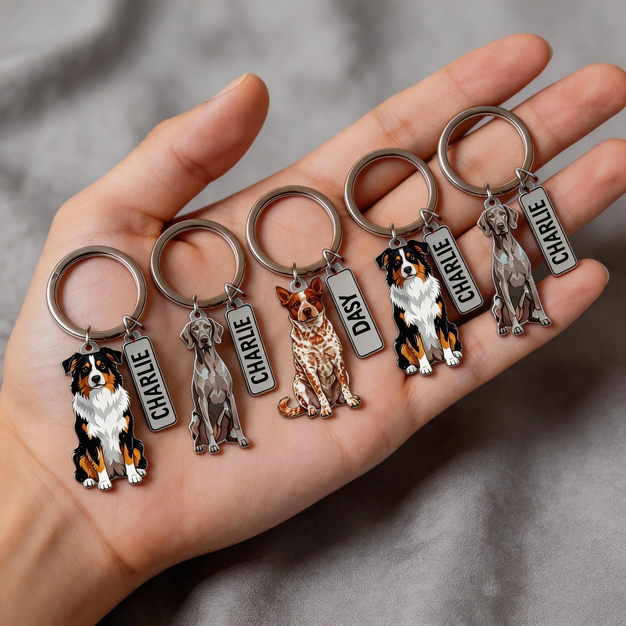 Porte-clés personnalisé pour chien, étiquette de nom d'animal de compagnie personnalisée, porte-clés en acrylique avec portrait de chiot, porte-clés pour propriétaire de chien, cadeau commémoratif
