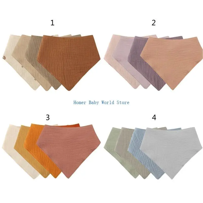 

B2QD 4 Pcs Baby Infants Feeding Bib Soft Cotton Bandana Toddler Drool for Triangle Scarf Gifts Muslin Absorbent Saliva T