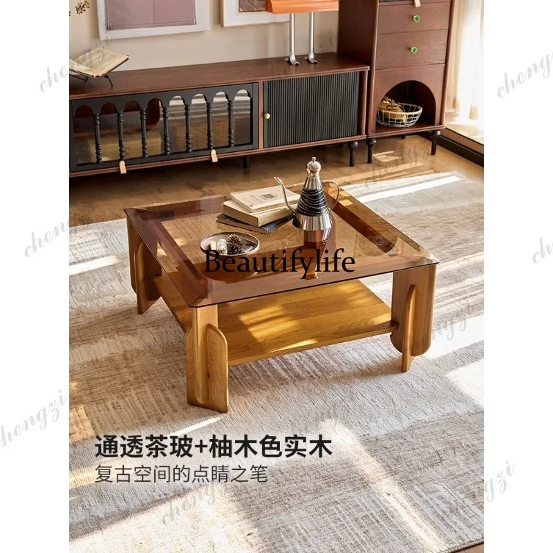 A182 Paper clip French retro solid wood coffee table living room home new small apartment tea table
