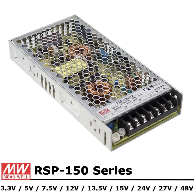 

Mean Well RSP-150 Series 3.3V 5V 7.5V 12V 13.5V 15V 24V 27V 48V DC 150W Single Output Switching with PFC Function Power Supply