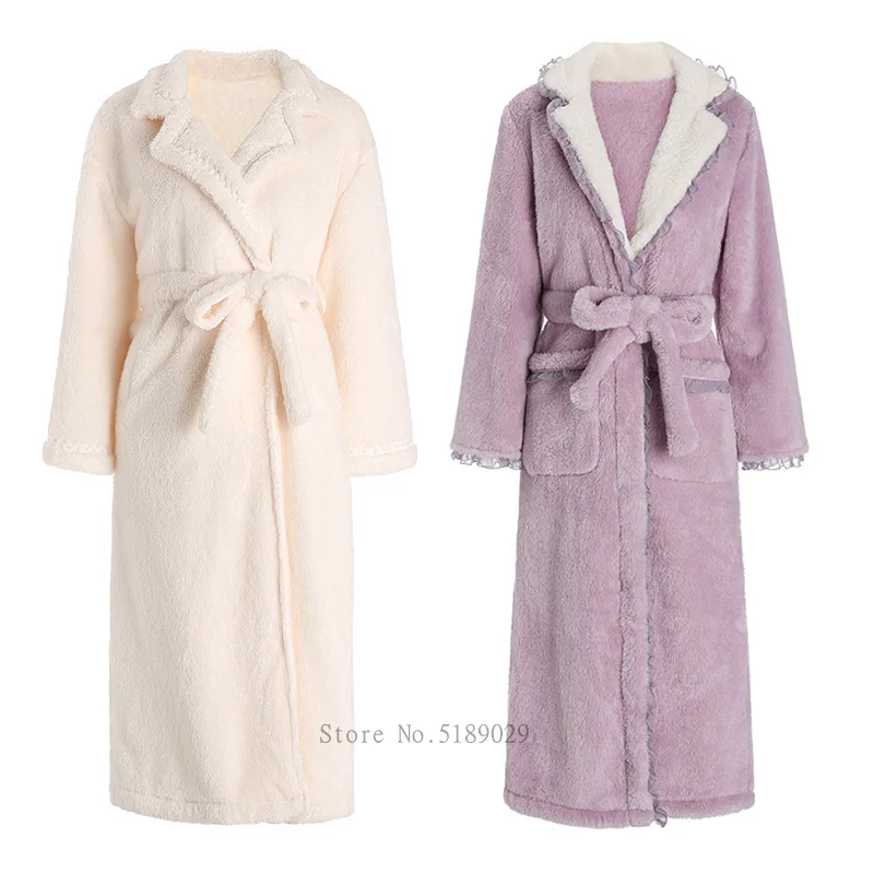 

Sweet Girl Winter Bathrobe Thicken Flannel Robe Kimono Nightgown Warm Sleepwear Women Loose Home Dressing Gown Soft Peignoirs