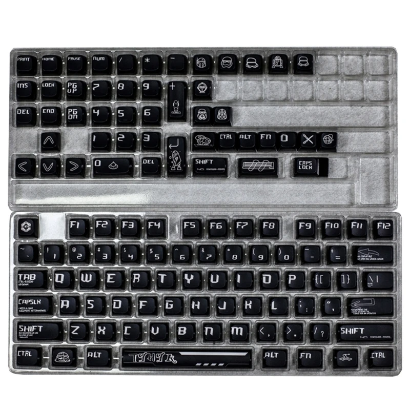 DN59 Keycaps Set 122Keys MDA Profile Heat Sublimated Black Knight Pattern Keycaps for Mechanical Keyboards with Backlighting