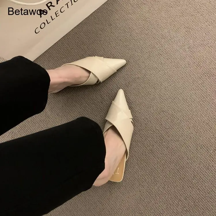 Multi-Color Crisscross Pointed Toe Flat Mules Women Minimalist Slip-On Backless Slide Sandals for Daily Wear