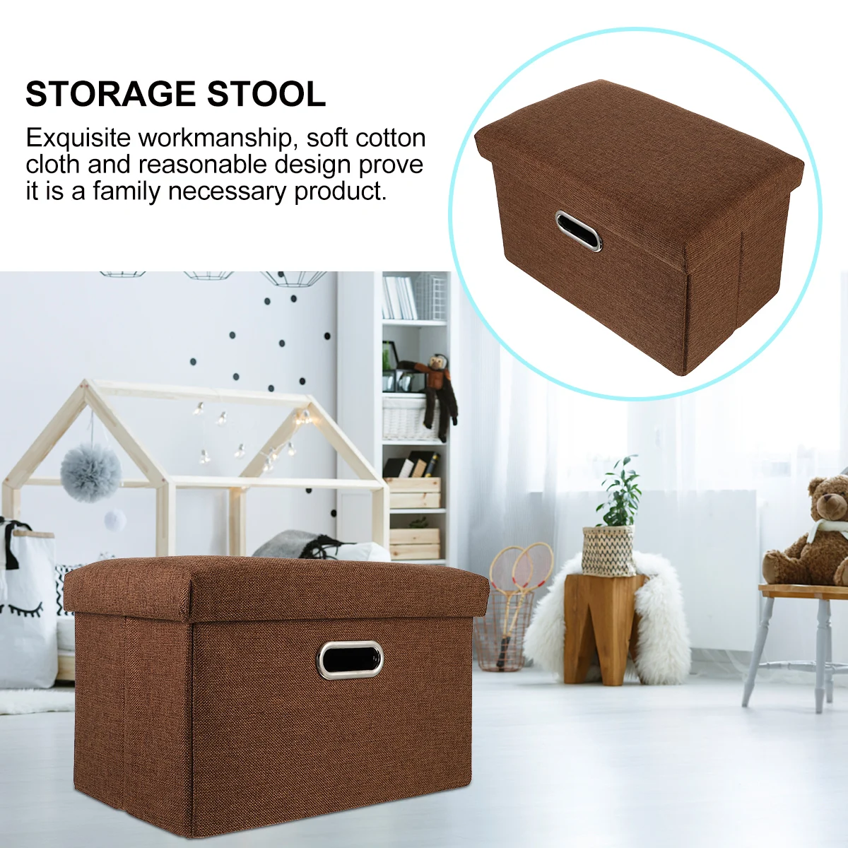 

Kids Storage Stool Cotton Linen Foldable Container Multifunctional Toy Box Cloth Storage Case Simple Stool Box Household