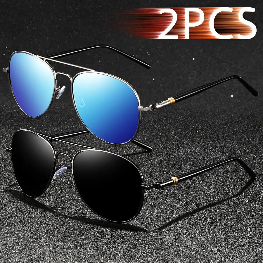 2 قطع أزياء خمر الطيار UV400 النظارات الشمسية الرجال النساء القيادة الصيد الملونة العصرية خفيفة الوزن نظارات السلامة #1