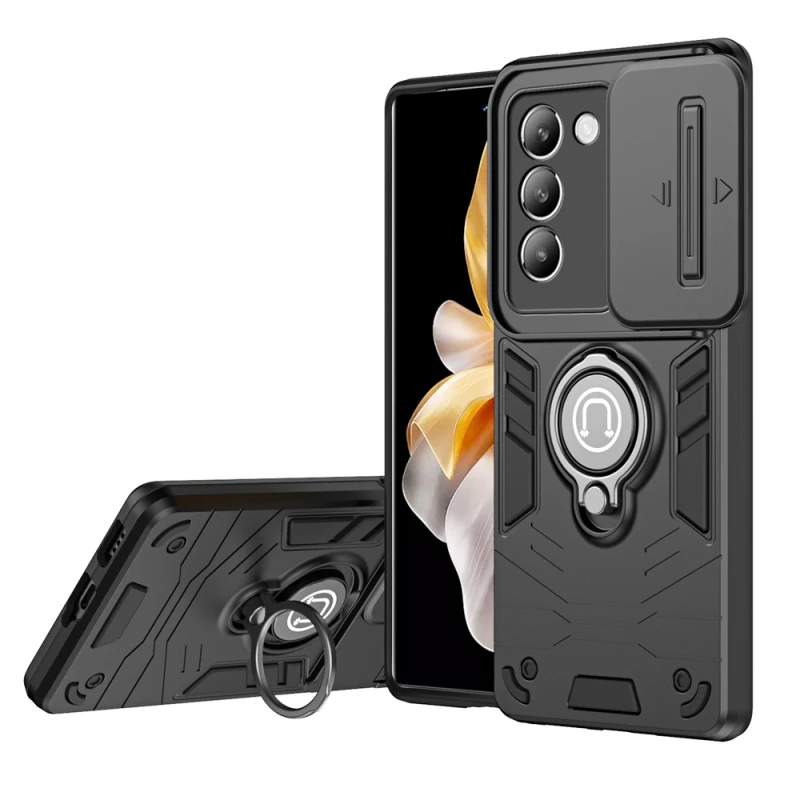 For VIVO Y36 V29e 5G Y16 Y17 Y22 Y22S Y35 V30 Pro Rotating Bracket Lens Push Window Car Magnetic Suction Seismic Phone Case 