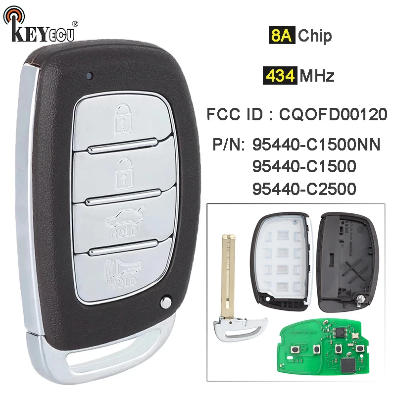 

KEYECU 434MHz 8A Chip CQOFD00120 95440-C1500NN, 95440-C1500, 95440-C2500 Smart Remote Key Fob for Hyundai Sonata 2017-2019