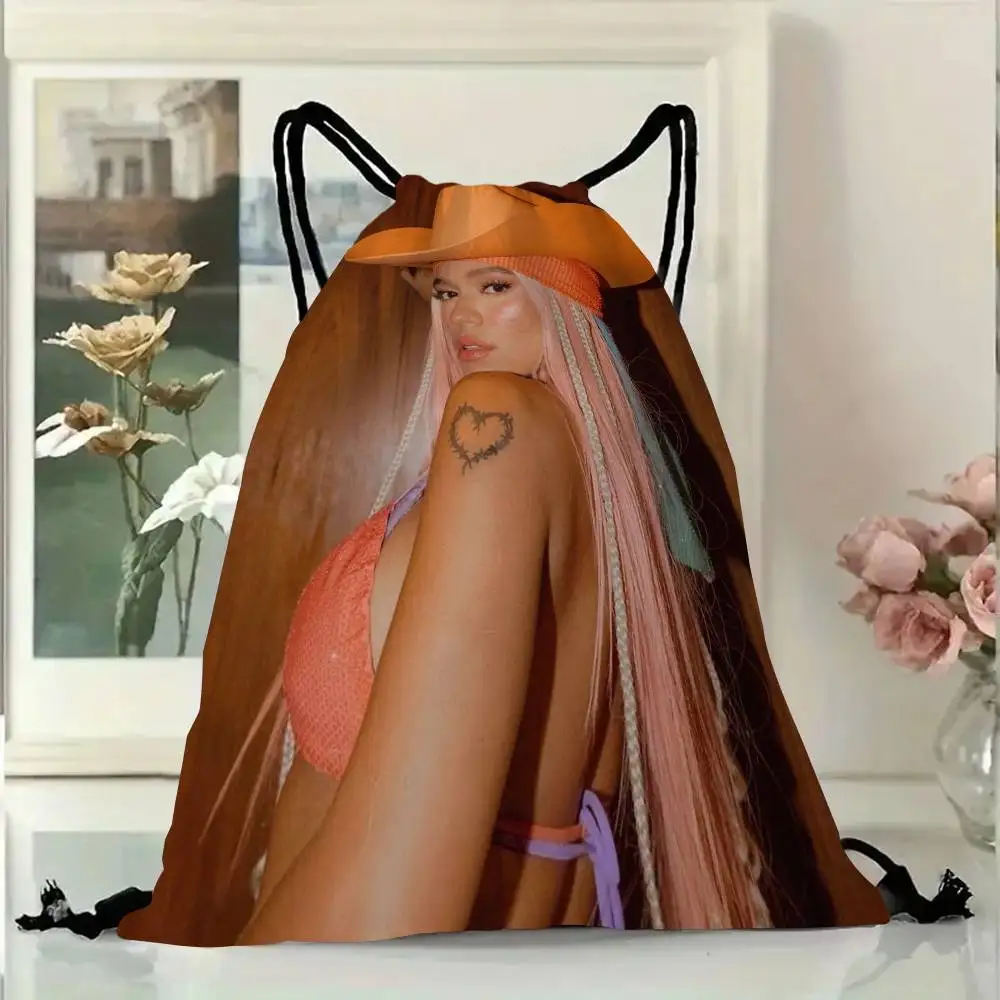 Wysokiej jakości torba na buty z nadrukiem piosenkarki K-Karol G, plecak szkolny dla kobiet, worek ze sznurkiem, styl casual.