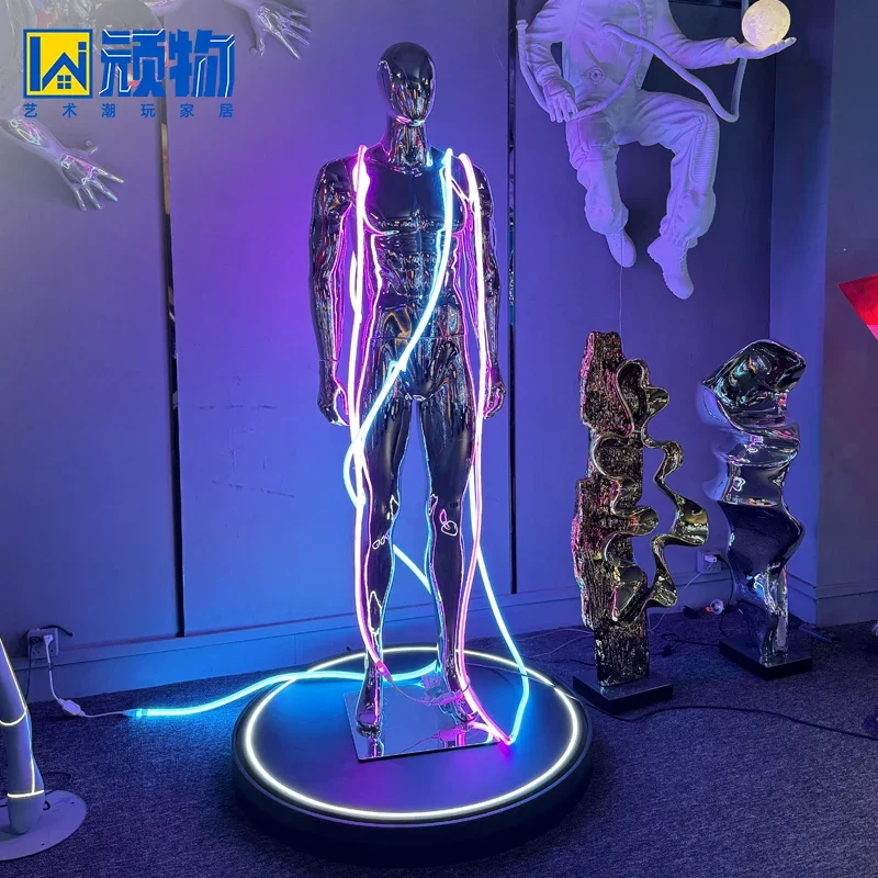 L7-15 store Large abstract technology sense luminous electroplating ornament Commercial beauty Chen sculpture artwork