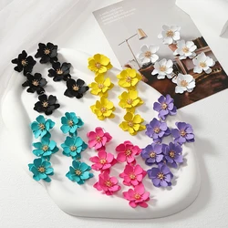 Versatile European and American fashion long dopamine flower temperament earrings with inset style Korean high-end feeling rose