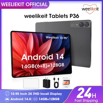 Weelikeit-Tablettes Android 14, 10.95 pouces, 14 Go + 128 Go, processeur 8 cœurs, 1920x1200 FHD, Incell 5 + 13MP, caméras touristes, GPS, WiFi 6, batterie 7000mAh