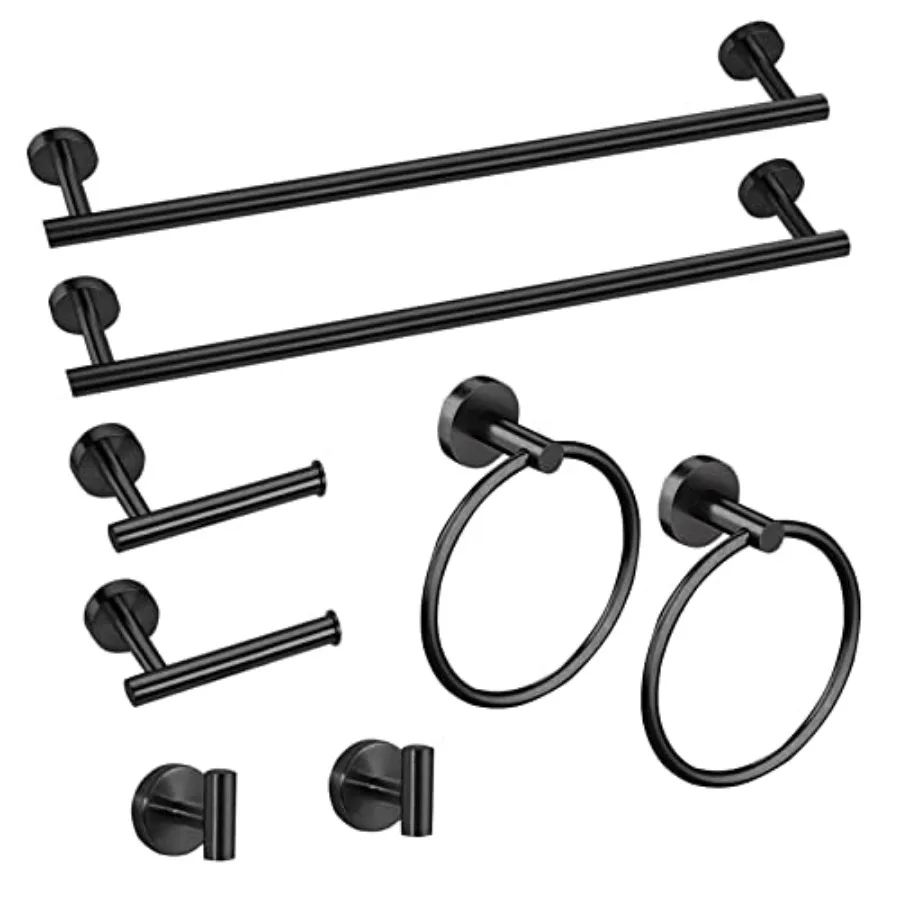 

8 Pcs Matte Bathroom Hardware Set 24inch Bathroom Towel bar+Towel Ring+Toilet Paper Holder+ Robe Towel Hook SUS304 Stainless St