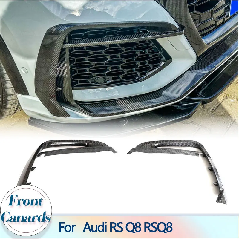 Car Front Bumper Fog Lamp Covers For Audi RS Q8 RSQ8 Sport Utility 4-Door 2020-2023 Carbon Fiber Front Canards Fins Trim