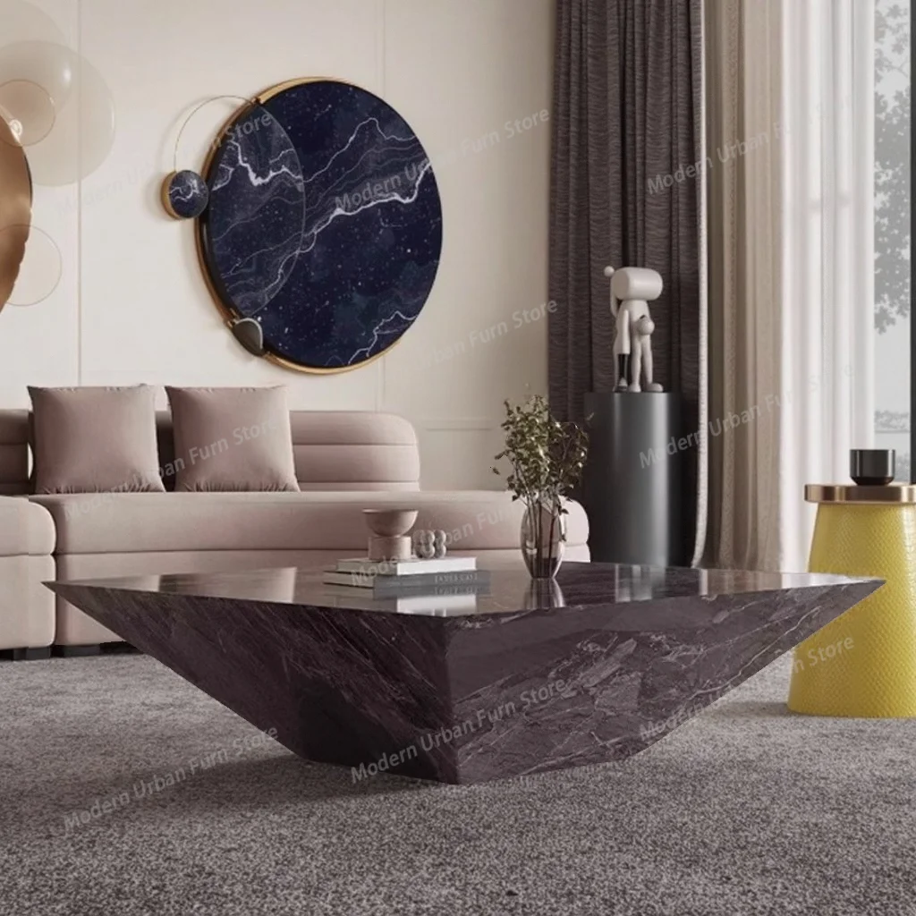 

"Italian Luxury Marble Coffee Table Set - Venetian Brown Stone Side End Tables, Elegant Living Room Centerpiece Furniture"