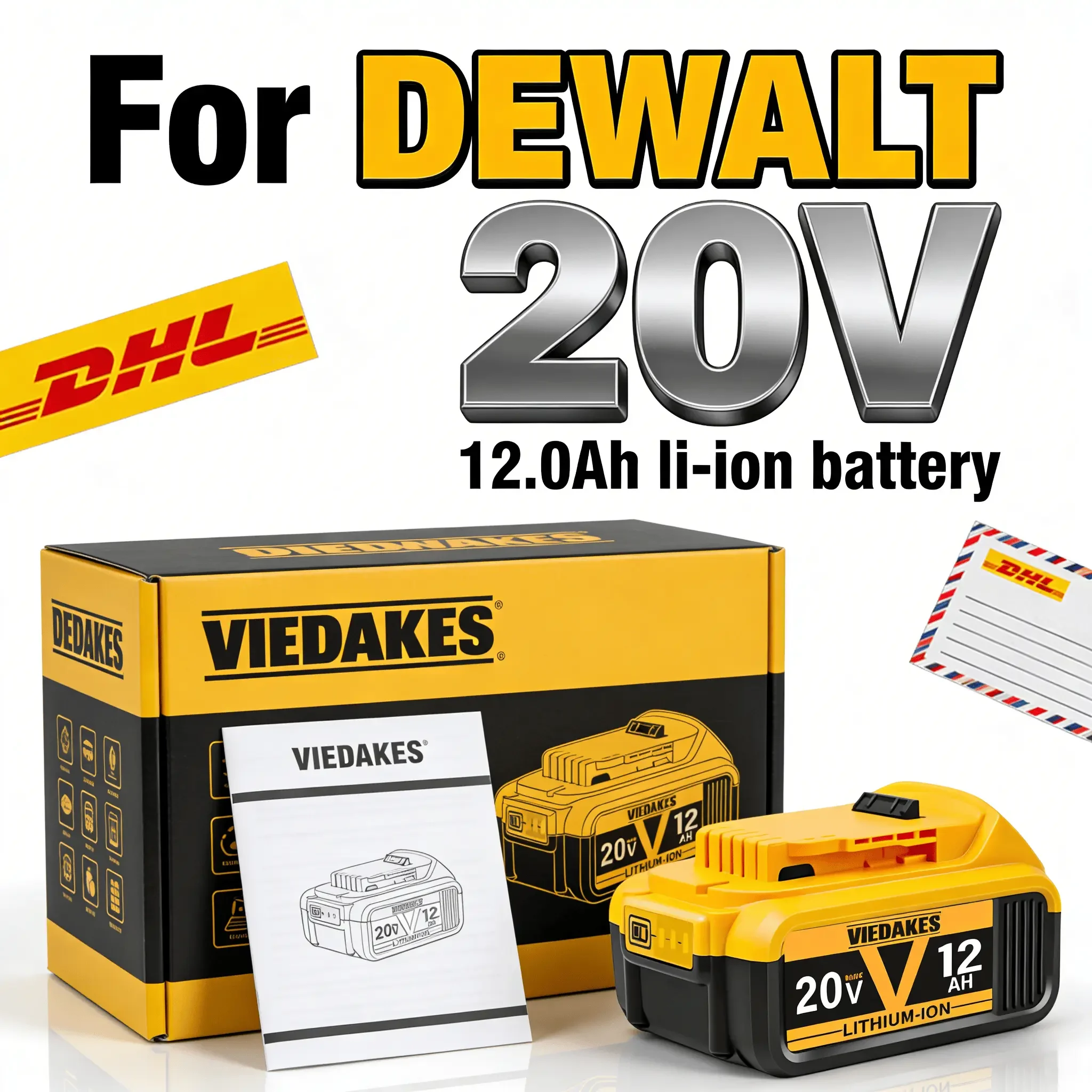 

100% for DEWALT 20V Battery 12.0Ah li-ion Battery High Density Core for DEWALT 20V Metal Working Building Tools