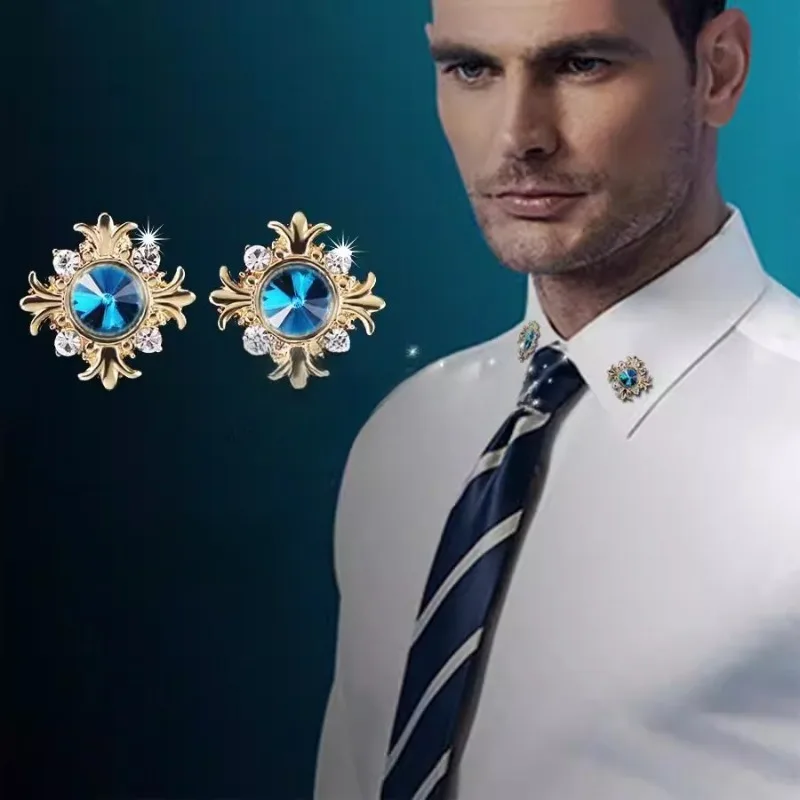 

2 Pieces/1 Pair, Retro Style Brooch,Mini Diamond Studded Crystal Collar Needle, Cross Collar Button, Shirt Collar Clip Accessory