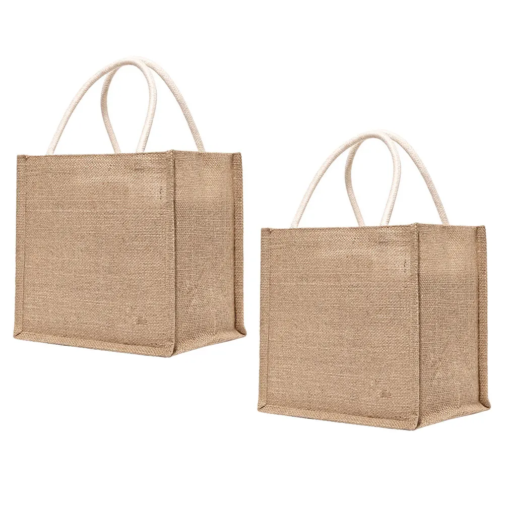 

2pcs Burlap Tote Bag Linen Jute Storage Sackcloth Leisure Khaki Gift Organizing Reusable Shopping Eco Friendly Washable