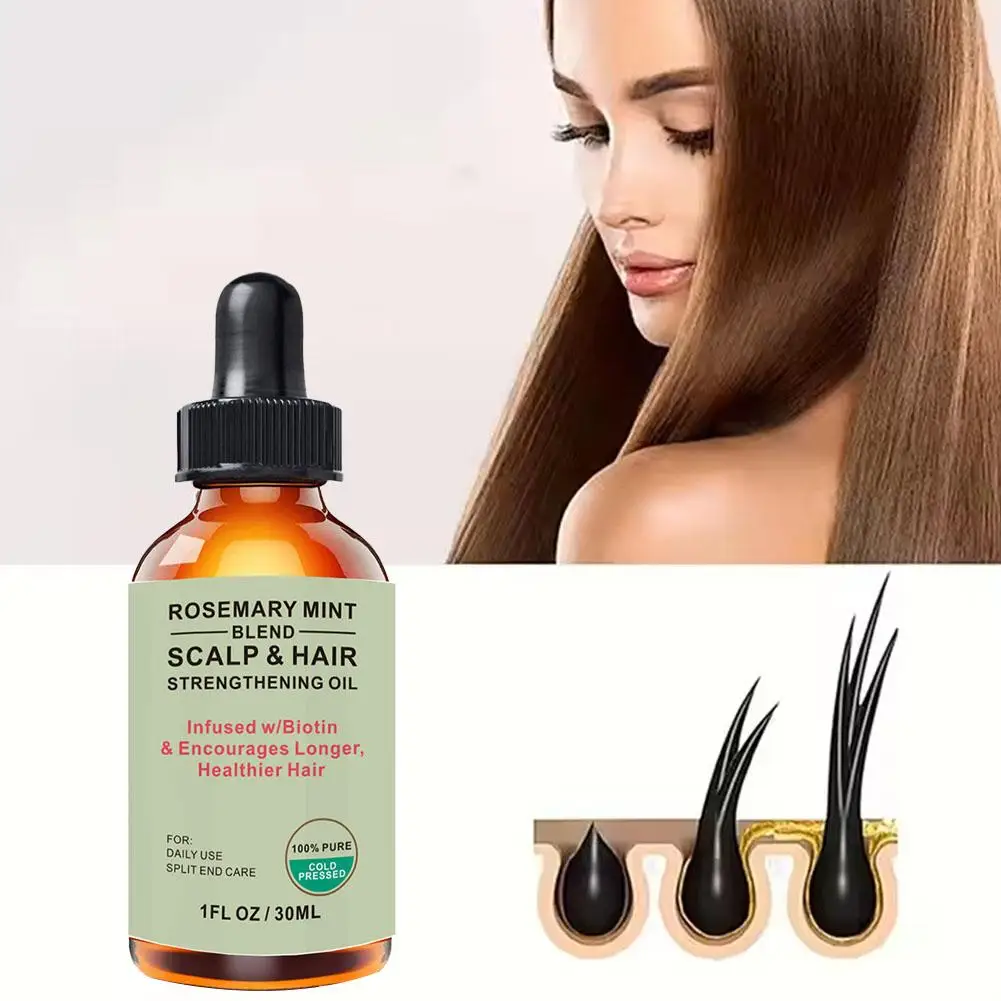 Óleo essencial de alecrim, hortelã, óleo nutritivo para fortalecimento do cabelo, tratamento para pontas divididas, óleo orgânico seco para cuidados com o cabelo b7o4