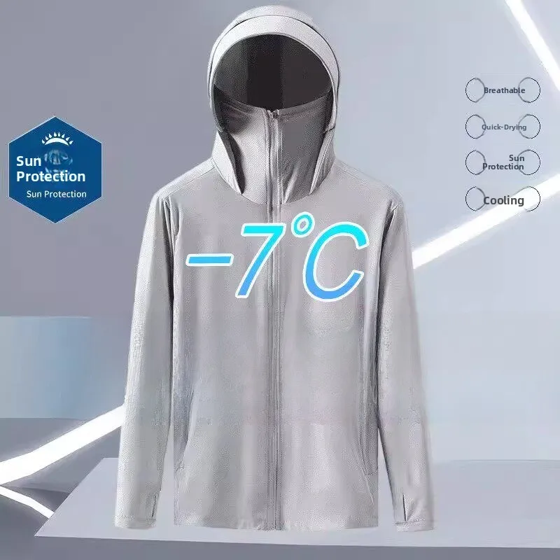 

Мужская одежда из ледяного шелка с защитой от ультрафиолета, летняя, для рыбалки на открытом воздухе, быстросохнущая, дышащая, солнцезащитный костюм с кепкой, модная мужская солнцезащитная одежда