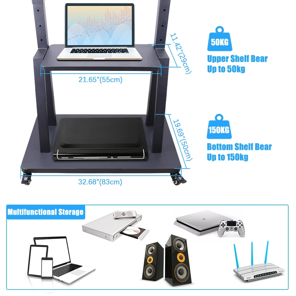 UNHO Tall TV Cart Mobile TV Stand with Mount Adjustable Height, Lockable Casters for Extra Large Flat Panel Screen up to100 Inch