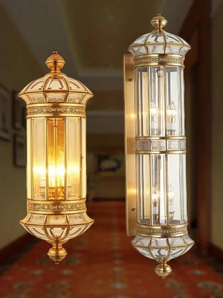 European style all copper door wall lamp outdoor waterproof American stair balcony wall lamp Hotel Villa exterior wall lamp