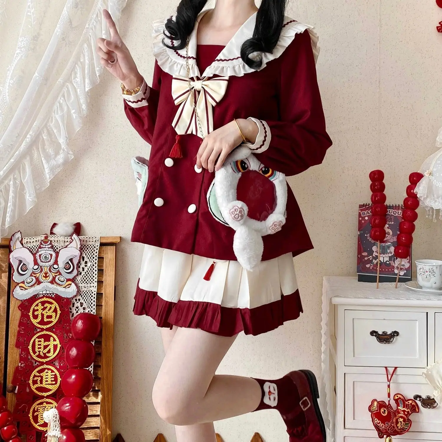 Coalfell Original Genuine JK Uniform Women's Red New Year's Day Christmas New Year's Day Thick Set Sailor Uniform