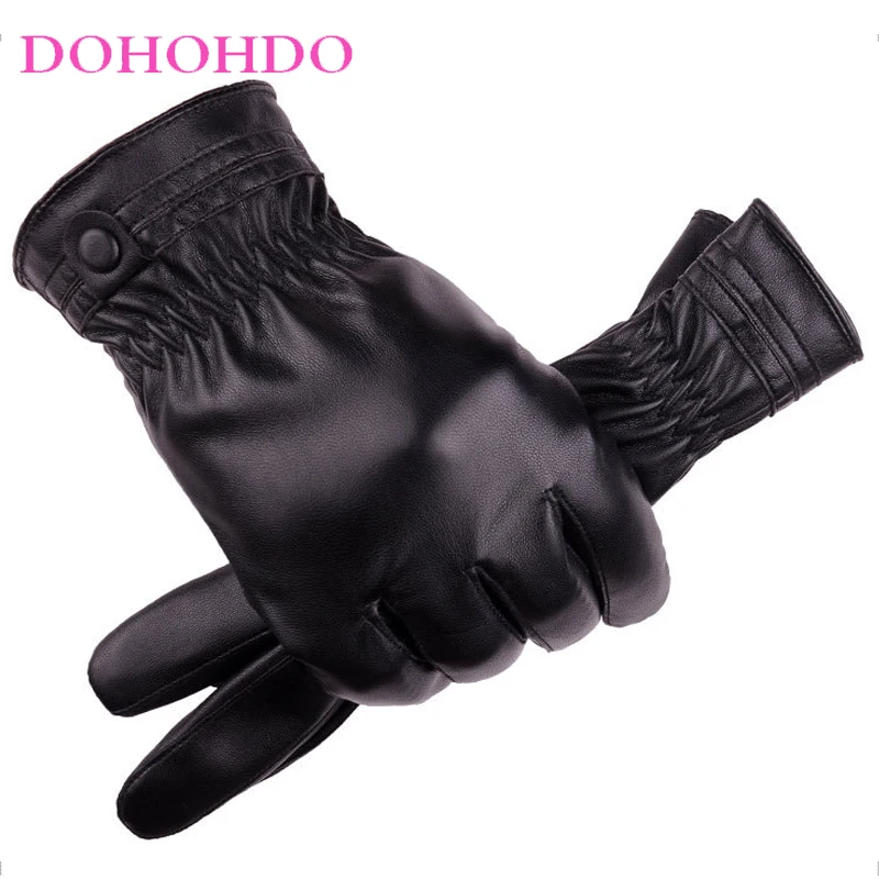 

2026 Touch-screen Leather Gloves Men Driving Men Winter Gloves Thickened Velvet Warm Cycling Outdoor Cotton Gloves Black Gloves