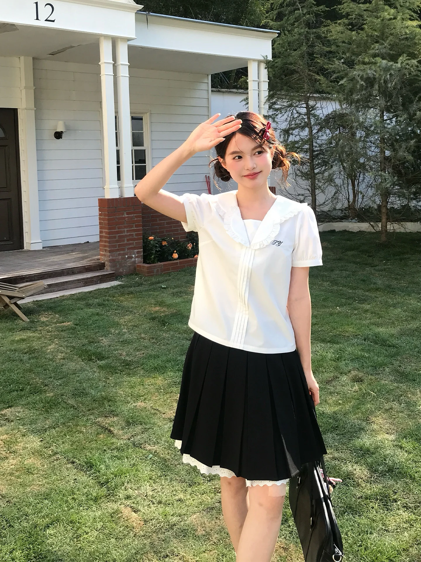 

Tokyo Seasonal Record JK Original Short Sleeve Uniform Shirt Women Summer Blouse School Style Doll Collar White Top