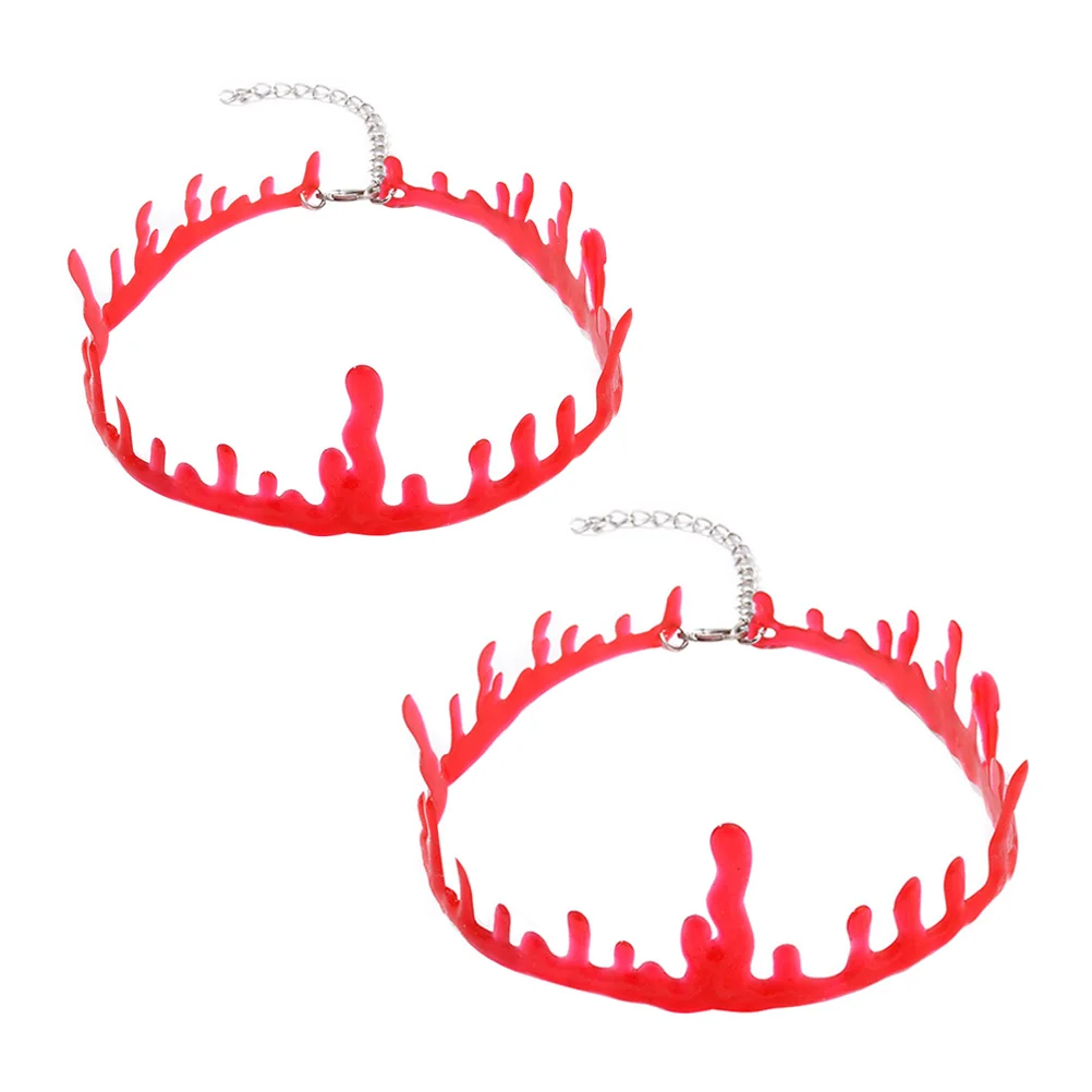 

2 pcs Bloodstained Necklace Halloween Costume Accessory Irregular Torque Chain Bloody Necklaces Scary Charm Jewelry Gift
