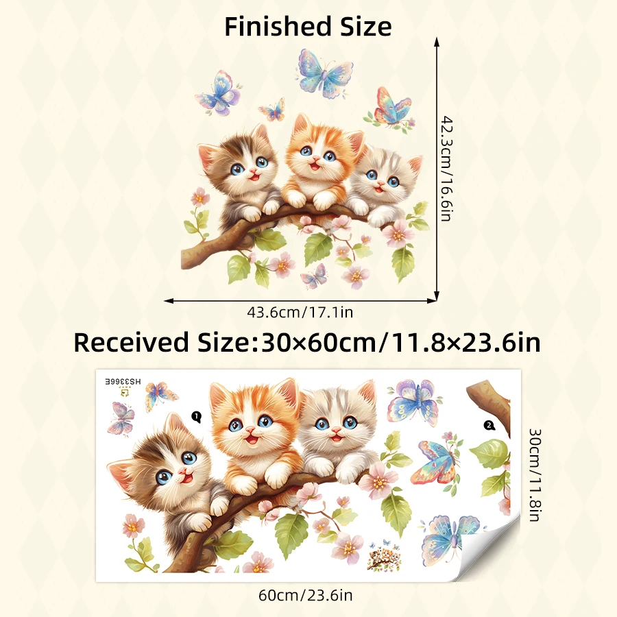 1Pc Watercolor Cartoon Cute Cat on Tree Branch Wall Stickers for Kids Room Decoration Wall Decals Bedroom Decoration Home Decor
