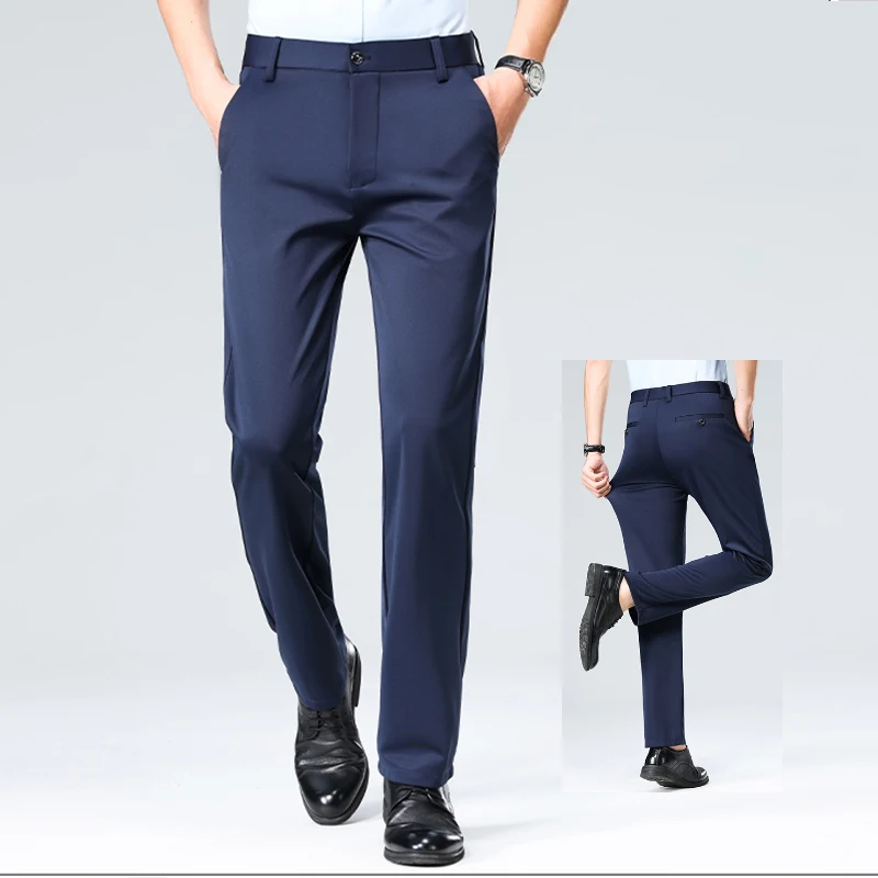 

Straight Leg Men's Suit Pants Stretch Solid Loose Smart Casual Trousers Men Office Suit Pants Spring Autumn Business Trousers
