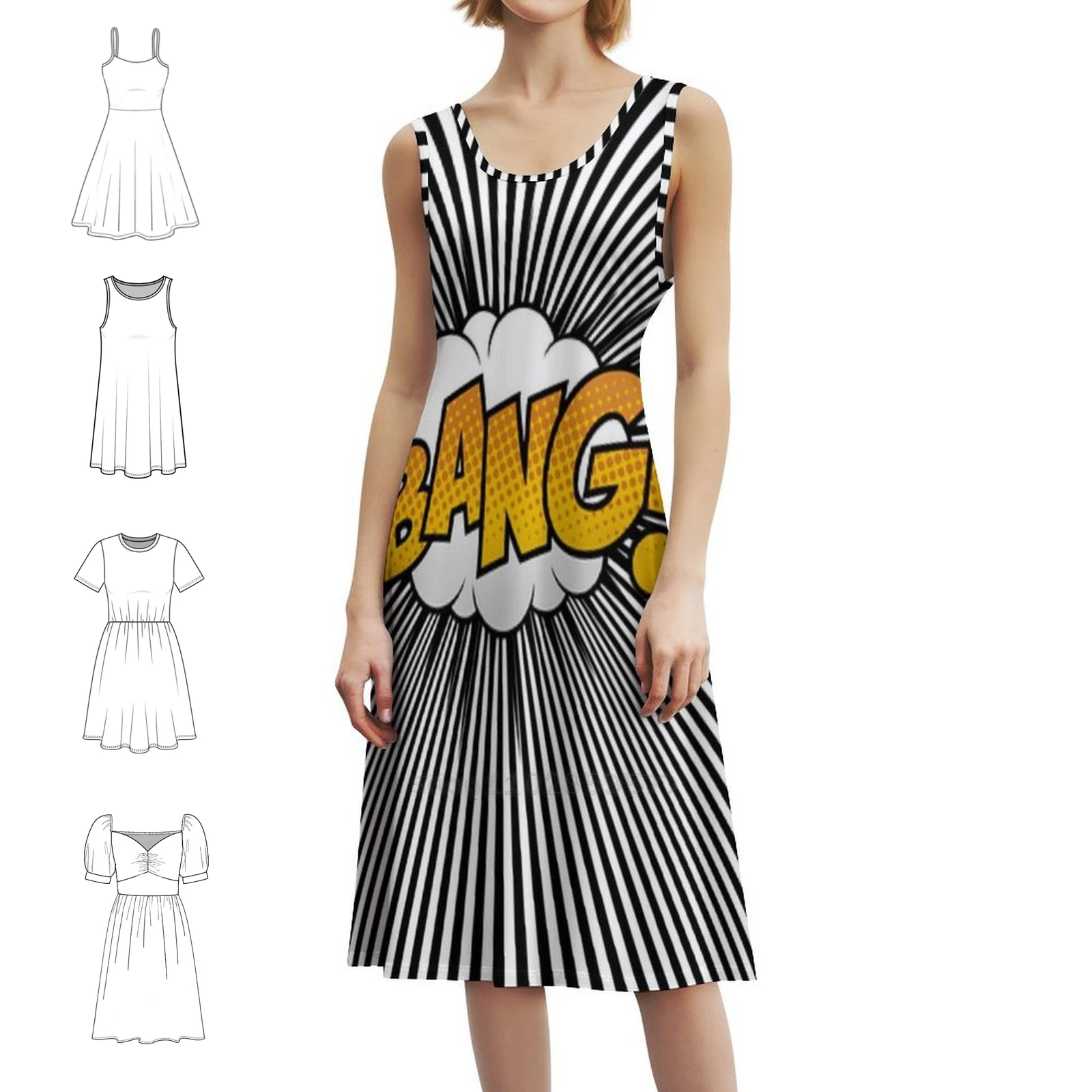 فستان بانج كوميك الوهم البصري على الطراز الكوري للنساء فستان كاجوال أنيق للحفلات أو الارتداء اليومي نوح ديا آرت بانج بوم