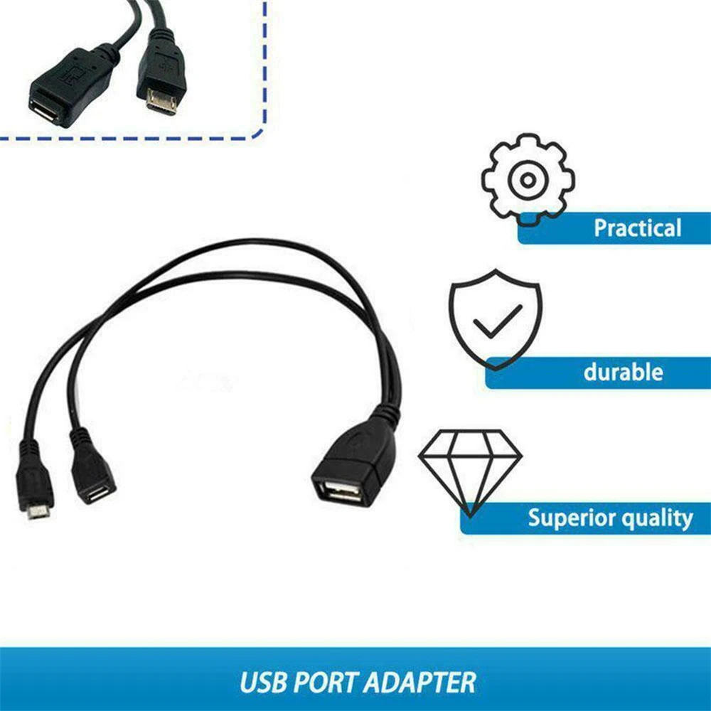 Langlebiger 2-in-1 Micro-USB-Kabeladapter, Stromkabel, OTG-Kabel, Datenkabel, Y-Splitter, USB-Adapter