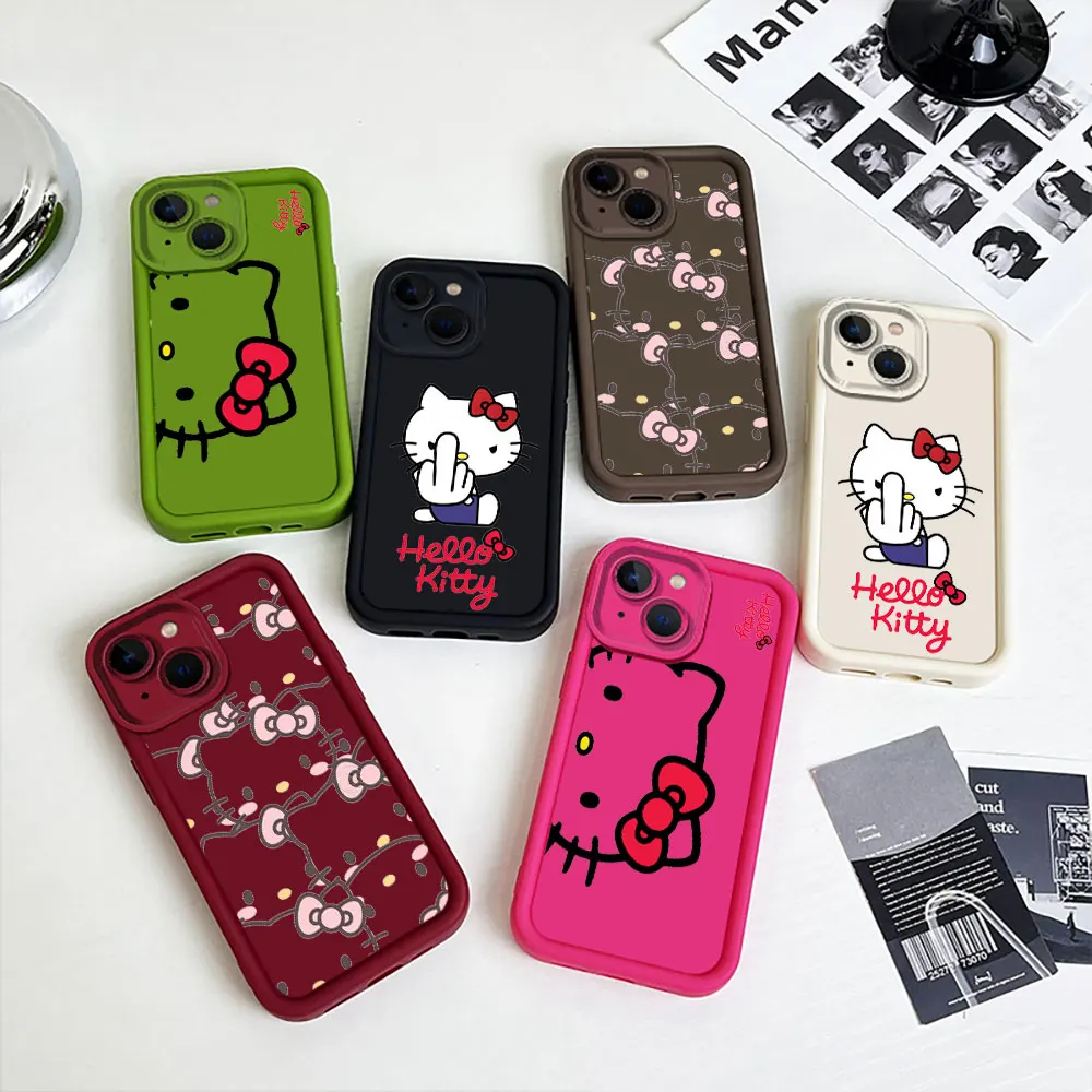 KT Hello Kitty جراب هاتف قطة ، غطاء سيليكون سائل ، كرتون لطيف ، ريدمي نوت 13 ، 12 ، 12S ، 11 ، 11T ، 11S ، 10 ، 9S ، 8 برو بلس ، 5G