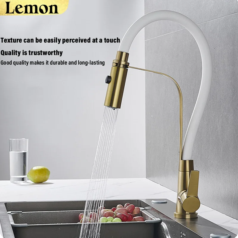 ยาง Chrome ก๊อกน้ําห้องครัว TAP หมุนดึง Stream Sprayer ก๊อกน้ําร้อนน้ําเย็น TAP One Handle KITCHEN TAP