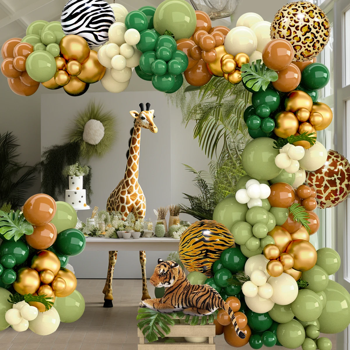 Jungle Animal Balloon Garland Arch Kit 1st Birthday Party Decoration Kids Boy Baby Shower Safari Decor Latex Balloons