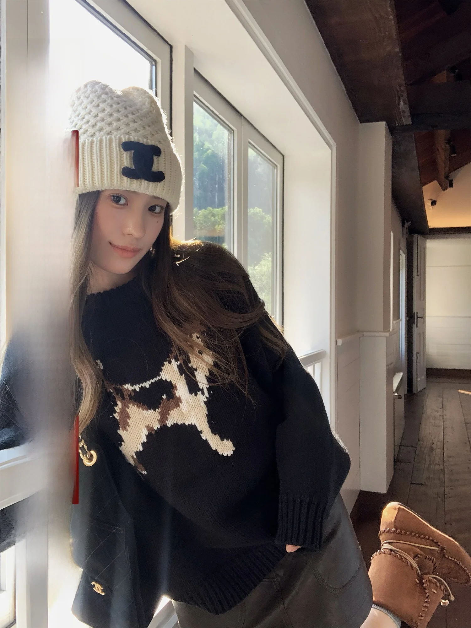 

Hhi Autumn Dog Embroidered Knitwear round Ne Sweater Women's Outerwear Slimming Overhead Long Sve Thiened Winter Top