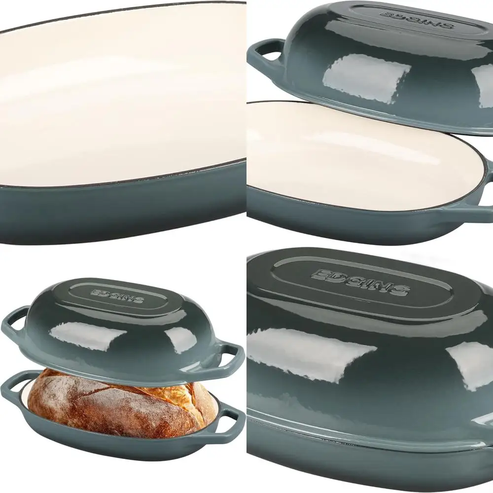 

Oval Enamel Cast Iron Dutch Oven, 5-Quart, Ideal for Sourdough Bread, Slate Blue
