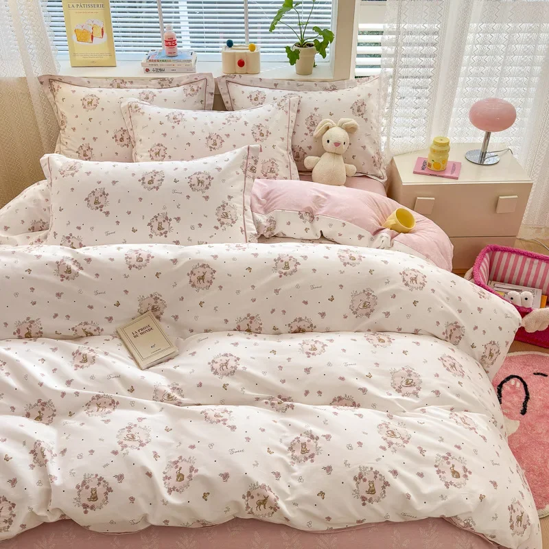 Customizable 100% cotton small fresh four-piece set