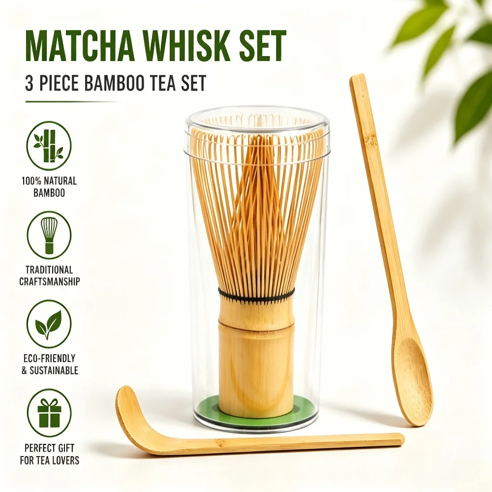 3-Piece Matcha Whisk Set, Bamboo Chasen Whisk with Traditional Japanese Matcha Scoop and Tea Spoon, Bamboo Matcha Tea Accessories for Making Matcha Green Tea, Whisking Matcha Powder, Japanese Tea Ceremony, Home Kitchen, Tea Lovers & Beginners